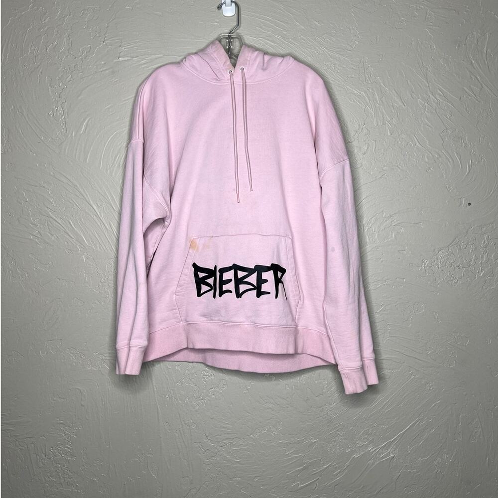 H&M Justin Bieber Pink Hoodie Women's XL Graphic Sweatshirt
